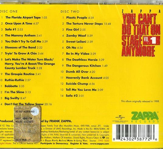 You Can't Do That on Stage Anymore vol.1 - CD Audio di Frank Zappa - 2