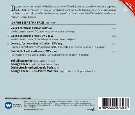 Concerti per violino - Ciaccona - CD Audio di Johann Sebastian Bach,George Enescu,Yehudi Menuhin,Pierre Monteux,Orchestre de Paris - 2