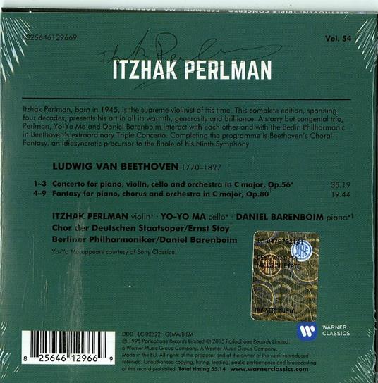 Concerto triplo - Fantasia corale (Perlman Edition 2015) - CD Audio di Ludwig van Beethoven,Yo-Yo Ma,Itzhak Perlman,Berliner Philharmoniker,Daniel Barenboim - 2