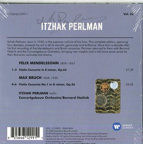 Concerti per violino (Perlman 2014) - CD Audio di Bernard Haitink,Felix Mendelssohn-Bartholdy,Max Bruch,Itzhak Perlman,Royal Concertgebouw Orchestra - 2