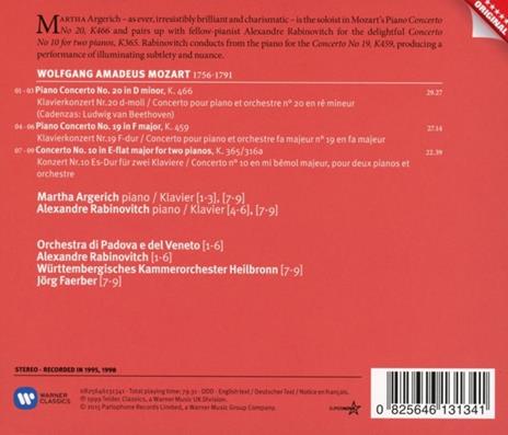 Concerti per pianoforte n.10, n.19, n.20 (Serie Original) - CD Audio di Wolfgang Amadeus Mozart,Martha Argerich,Alexandre Rabinovitch - 2