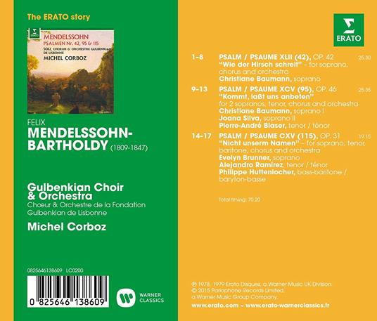 Salmi (Erato Story) - CD Audio di Felix Mendelssohn-Bartholdy,Michel Corboz,Gulbenkian Orchestra - 2