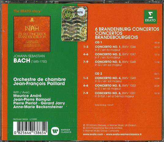 Concerti brandeburghesi (Erato Story) - CD Audio di Johann Sebastian Bach,Jean-François Paillard,Orchestra da camera Jean-François Paillard - 2
