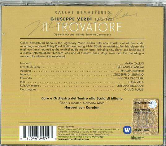Il Trovatore (Callas 2014 Edition) - CD Audio di Maria Callas,Giuseppe Di Stefano,Giuseppe Verdi,Herbert Von Karajan,Orchestra del Teatro alla Scala di Milano - 2