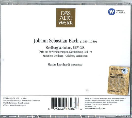 Goldberg Variations - CD Audio di Johann Sebastian Bach,Gustav Leonhardt - 2