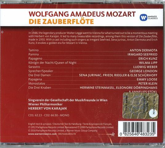 Il flauto magico (Die Zauberflöte) - CD Audio di Wolfgang Amadeus Mozart,Herbert Von Karajan,Wiener Philharmoniker,Anton Dermota,Erich Kunz - 2