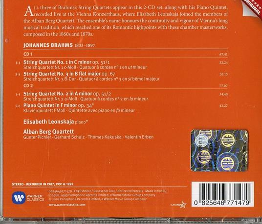 Quartetti per archi op.51, op.67 - Quintetto con pianoforte op.34 - CD Audio di Johannes Brahms,Alban Berg Quartett - 2