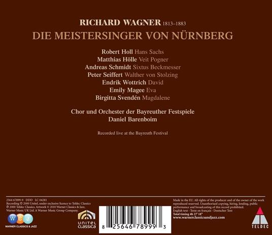 I maestri cantori di Norimberga (Die Meistersinger von Nürnberg) - CD Audio di Richard Wagner,Bayreuth Festival Orchestra,Andreas Schmidt,Robert Holl,Peter Seiffert,Emily Magee,Endrik Wottrick,Daniel Barenboim - 2