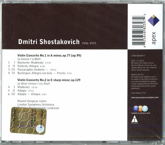 Concerti per violino n.1, n.2 - CD Audio di Dmitri Shostakovich,Mstislav Rostropovich,Maxim Vengerov - 2