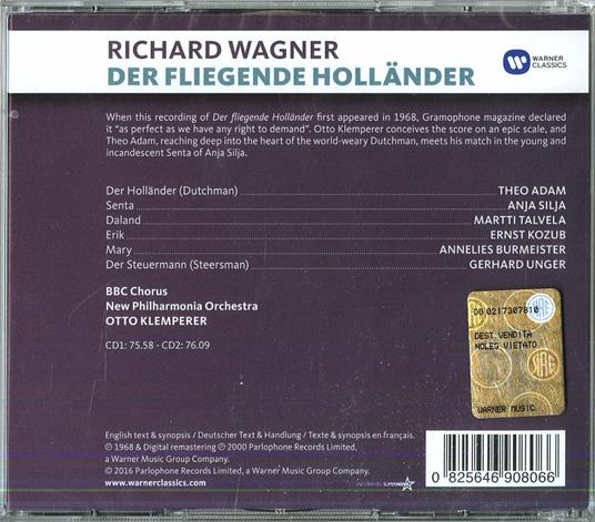 L'olandese volante (Der Fliegende Holländer) - CD Audio di Richard Wagner,Otto Klemperer,Theo Adam,New Philharmonia Orchestra - 2