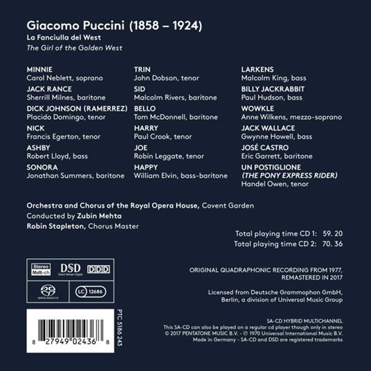 Fanciulla del West - SuperAudio CD ibrido di Placido Domingo,Giacomo Puccini,Zubin Mehta - 2