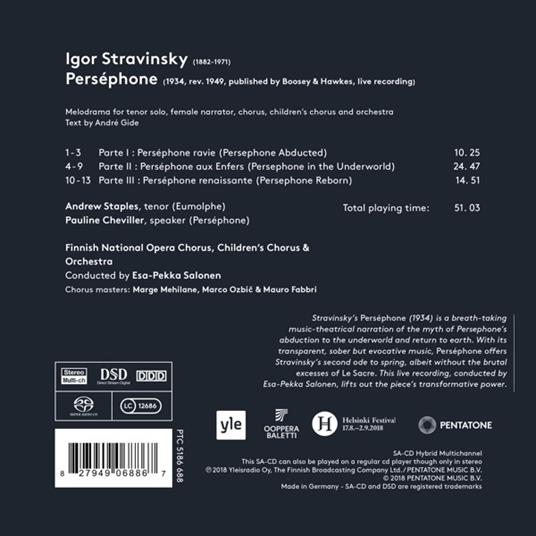 Perséphone - SuperAudio CD ibrido di Igor Stravinsky,Esa-Pekka Salonen,Finnish National Opera Orchestra - 2