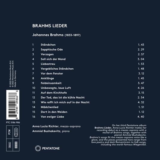 Lieder - CD Audio di Johannes Brahms,Anna Lucia Richter - 2