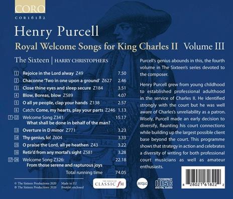 Royal Welcome. Songs For King Charles II Vol.3 - CD Audio di Henry Purcell,Harry Christophers,The Sixteen - 2