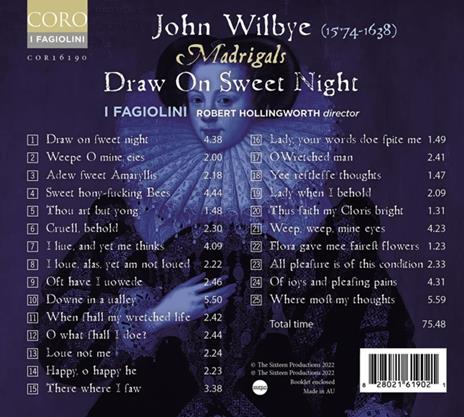 John Wilbye. Draw On Sweet Night - CD Audio di I Fagiolini - Robert Hollingworth - 2