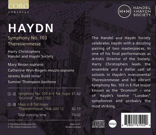 Symphony No. 103 & Theresienmesse - CD Audio di Franz Joseph Haydn,Harry Christophers,Händel and Haydn Society - 2