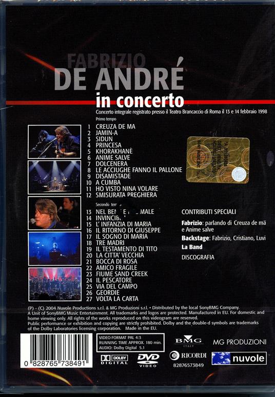 Fabrizio De Andrè in concerto (DVD) - DVD di Fabrizio De André - 2