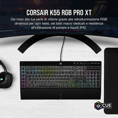 Corsair K55 RGB PRO XT Tastiera Gaming a Membrana Cablata, Retroilluminazione RGB, 6 Tasti Macro con Integrazione Software Elgato, Resistente all'infiltrazione di Polvere e Liquidi, QWERTY, Nero - 2
