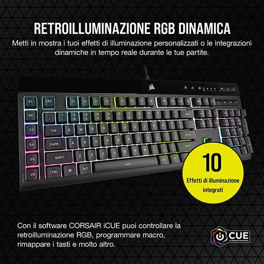 Corsair K55 RGB PRO XT Tastiera Gaming a Membrana Cablata, Retroilluminazione RGB, 6 Tasti Macro con Integrazione Software Elgato, Resistente all'infiltrazione di Polvere e Liquidi, QWERTY, Nero - 3