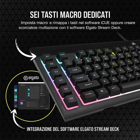 Corsair K55 RGB PRO XT Tastiera Gaming a Membrana Cablata, Retroilluminazione RGB, 6 Tasti Macro con Integrazione Software Elgato, Resistente all'infiltrazione di Polvere e Liquidi, QWERTY, Nero - 4