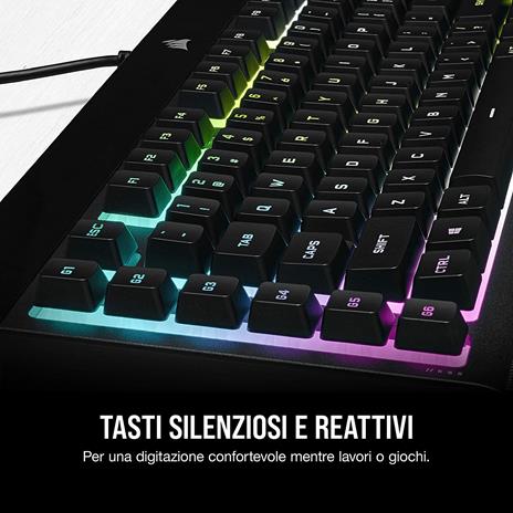 Corsair K55 RGB PRO XT Tastiera Gaming a Membrana Cablata, Retroilluminazione RGB, 6 Tasti Macro con Integrazione Software Elgato, Resistente all'infiltrazione di Polvere e Liquidi, QWERTY, Nero - 6