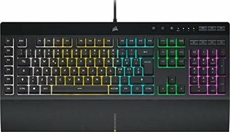 Corsair K55 RGB PRO Tastiera Gaming a Membrana Cablata, Retroilluminazione RGB, 6 Tasti Macro con Integrazione Software Elgato, Resistente all'infiltrazione di Polvere e Liquidi, QWERTY, Nero