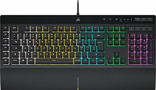 Corsair K55 RGB PRO Tastiera Gaming a Membrana Cablata, Retroilluminazione RGB, 6 Tasti Macro con Integrazione Software Elgato, Resistente all'infiltrazione di Polvere e Liquidi, QWERTY, Nero