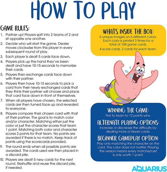 Spongebob Carte Gioco Memory Master *english Version* Aquarius - 6