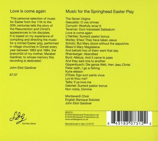 Love Is Come Again - CD Audio di Monteverdi Choir