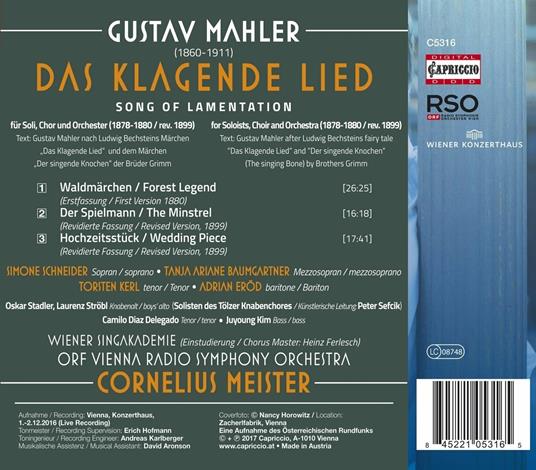 Das Klagende Lied - CD Audio di Gustav Mahler,Radio Symphony Orchestra Vienna,Cornelius Meister,Soloists of the Tölzer Knabenchor - 2