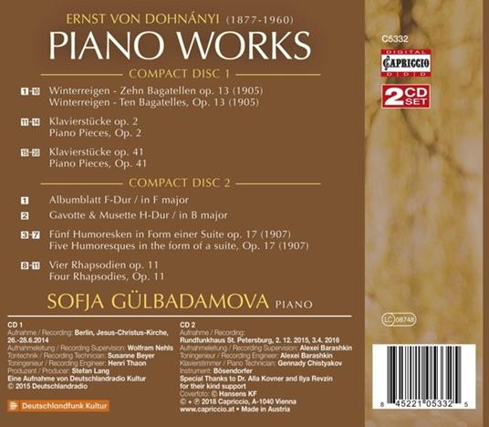 Musica per pianoforte - CD Audio di Erno Dohnanyi,Sofja Gulbadamova - 2