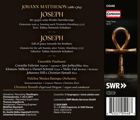 Joseph. Oratorio 1727 - CD Audio di Johannes Mattheson - 2