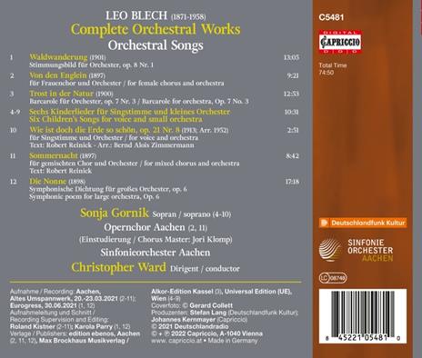 Leo Blech. Complete Orchestral Works - Orchestral Songs - CD Audio di Nina & Oliver Triendl Karmon - 2