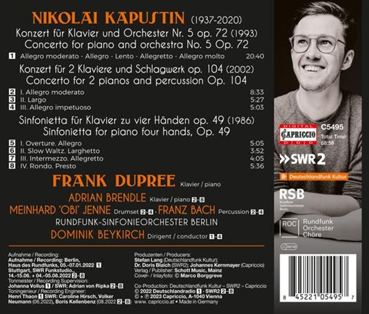 Piano Concerto No. 5 - Concerto, Op. 104 - Sinfonietta, Op. 49 - CD Audio di Nicolai Kapustin,Frank Dupree - 2