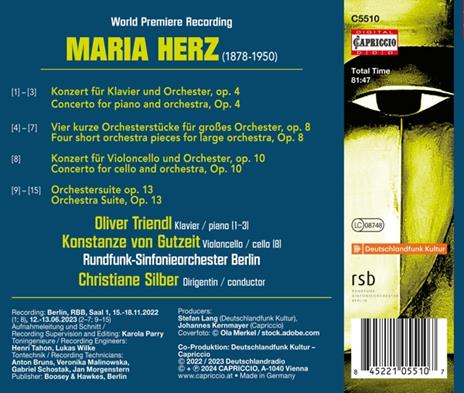 Piano Concerto, Cello Concerto, Orchestral Works, Op. 4 - CD Audio di Maria Herz - 2