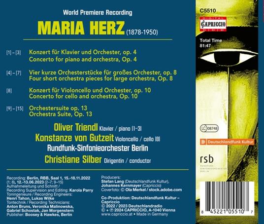 Piano Concerto, Cello Concerto, Orchestral Works, Op. 4 - CD Audio di Maria Herz - 2