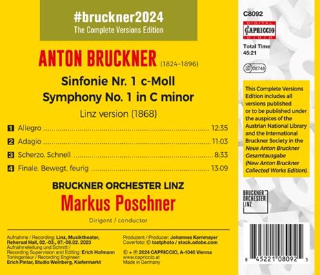 Symphony No. 1 - CD Audio di Anton Bruckner,Markus Poschner - 2