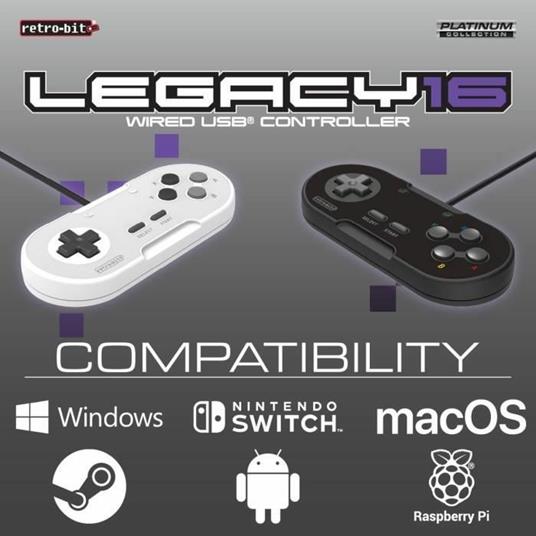 Controller USB RetroBit Legacy 16 - Nero - Switch, PC, Steam, Raspberry Pi - 4