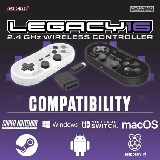 Controller wireless - RetroBit Legacy 16 - Nero - Switch, PC, Steam, Raspberry Pi, SNES, Android - 3