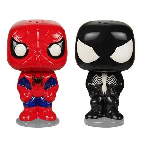 Funko POP! Homeware. Marvel Spider-Man + Black Suit Spider-Man Salt & Pepper Shaker Set. 2