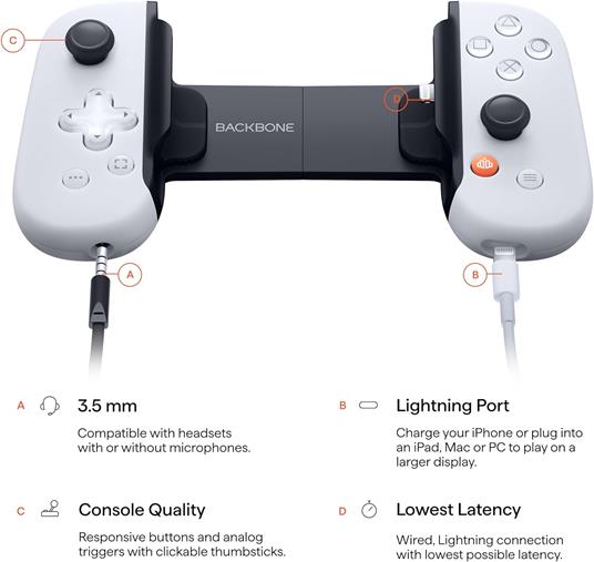Backbone One 2nd Generation Classic Lightning Game Controller per Iphone Lightning Bianco - 2