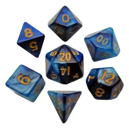FanRoll - Mini Dice Set - Blue/Light Blue with Gold Numbers (7) - 2