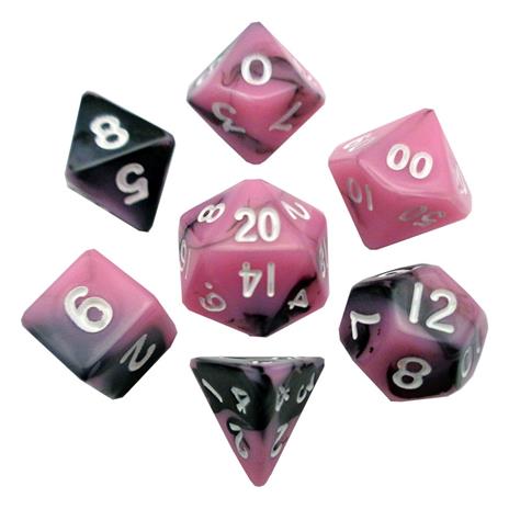 FanRoll - Mini Dice Set - Pink/Black with White Numbers (7)