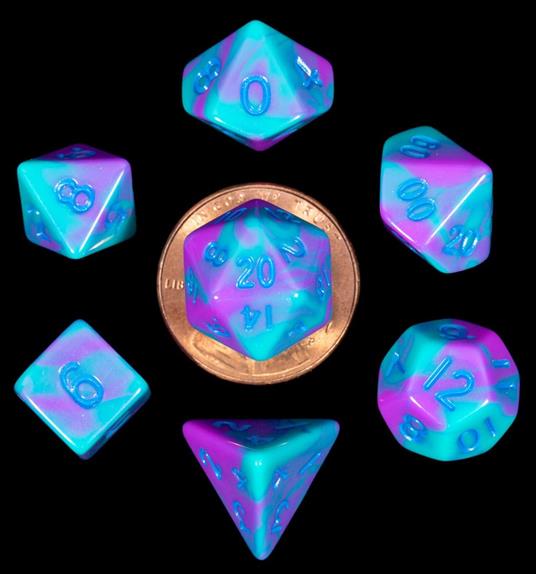 FanRoll - Mini Dice Set - Turquoise and Purple Marble (7)
