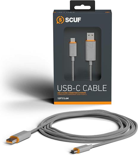 SCUF Cavo Intrecciato USB-C – USB Type C da 3.6 Metri per la Connessione e la Carica dei Controller per Xbox, dei Controller per PS5 e Smartphone, Grigio Chiaro