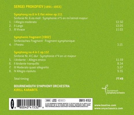 Sinfonie n.4, n.6 - Movimento dalla sinfonia in Sol - CD Audio di Sergei Prokofiev - 2