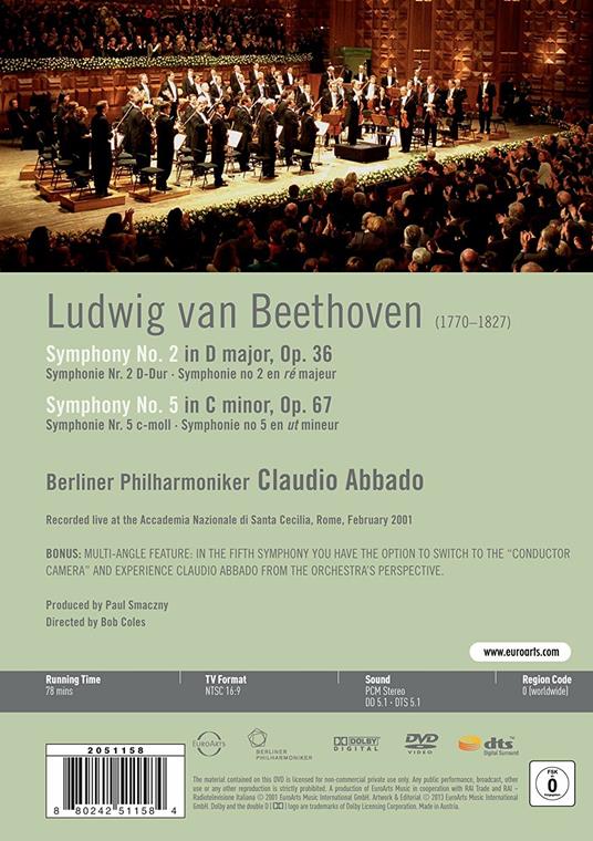 Ludwig van Beethoven. Symphonies 2 & 5 (DVD) - DVD di Ludwig van Beethoven,Claudio Abbado,Berliner Philharmoniker - 2