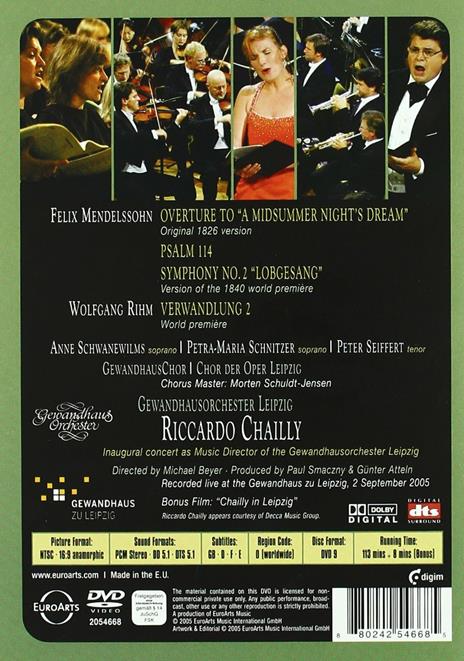 Felix Mendelssohn. Symphony No.2 \Lobgesang\"" (DVD) - DVD di Felix Mendelssohn-Bartholdy,Riccardo Chailly,Anne Schwanewilms - 2