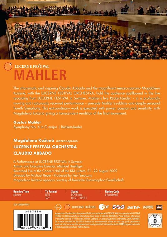 Gustav Mahler. Symphony No. 4 - Rückert Lieder (DVD) - DVD di Gustav Mahler,Wolfgang Amadeus Mozart,Claudio Abbado - 2