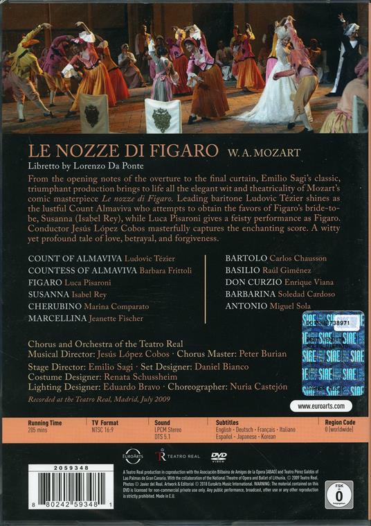 Le Nozze di Figaro (2 DVD) - DVD di Wolfgang Amadeus Mozart,Jesus Lopez-Cobos,Barbara Frittoli - 2